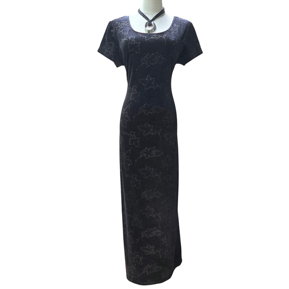 DBY Vtg 90s Y2K Whimsigoth Fairy Grunge Dark Romantic Velvet Leaf Maxi Dress 9